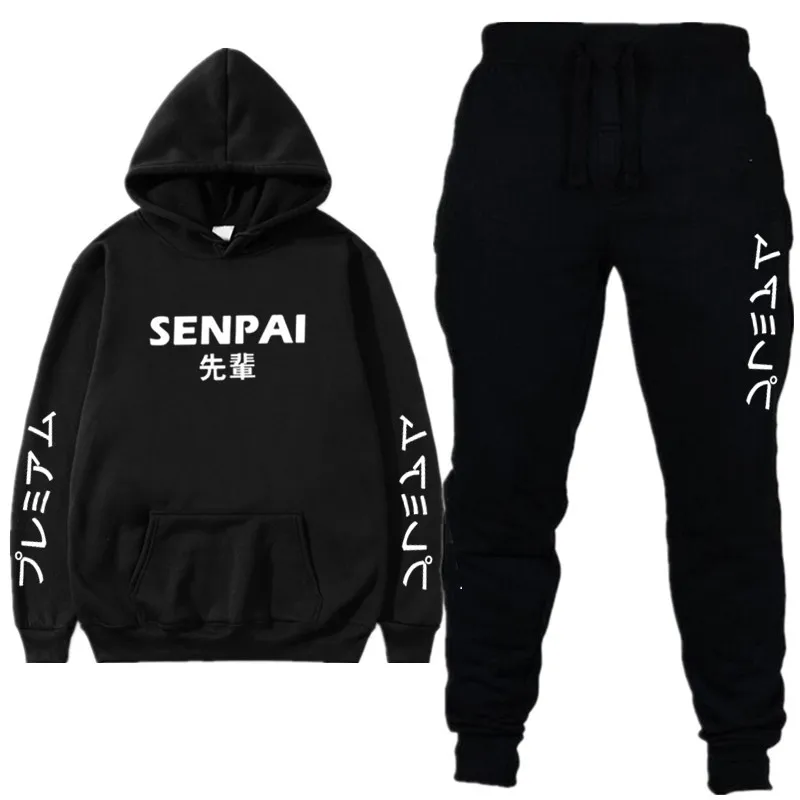 Модная японская уличная одежда SENPAI спортивный костюм с капюшоном многоцветный Мужской и Женский пуловер с капюшоном+ брюки sudadera hombre
