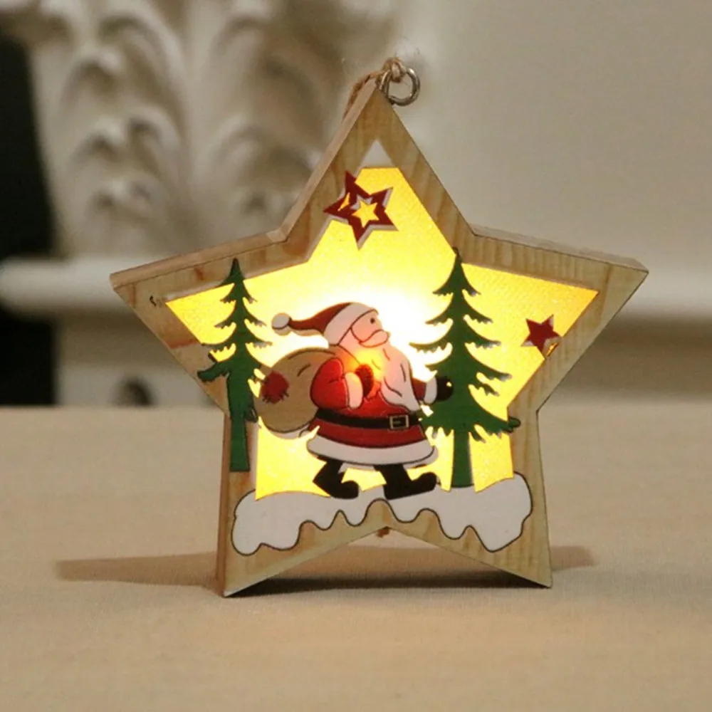 Star Santa Claus Рождественские украшения, светодиодные светильники для дома, рождественские украшения, деревянный светящийся кулон, елочные украшения, рождественские подарки - Цвет: Star Santa Claus