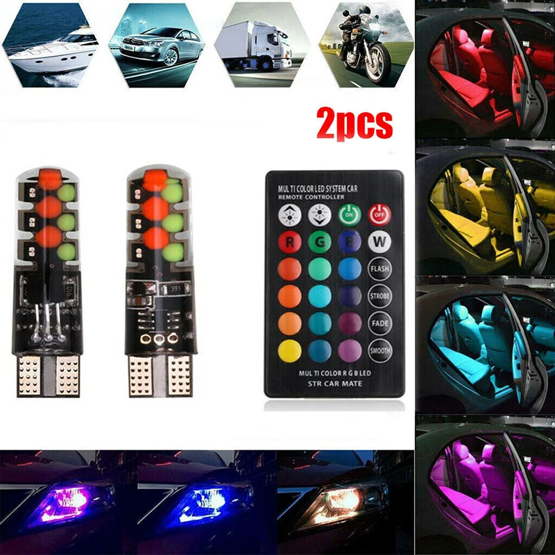 2020 Led T10 RGB Ŭ Ʈ Ϲ ڵ RGB COB 12SMDs äο Ƽ  ڵ  2pcs