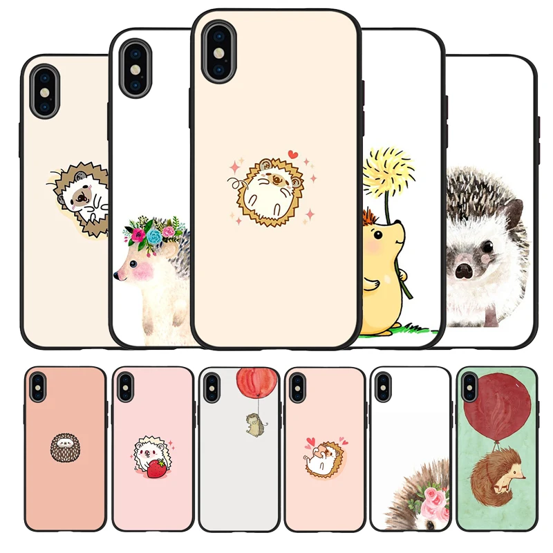 Черный силиконовый чехол для телефона с милым рисунком ежика iPhone 12 XR XS Max 5 5S SE 2020 6