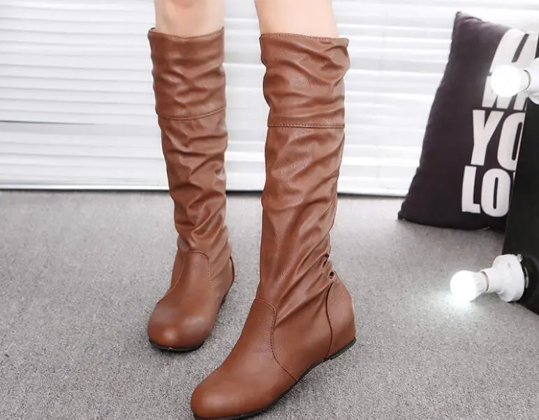 Classic Women Knee-High Boots Ladies' boots Sexy Increase within Women Shoes pu Winter Boots Warm Size 35-43 Fashion shoes