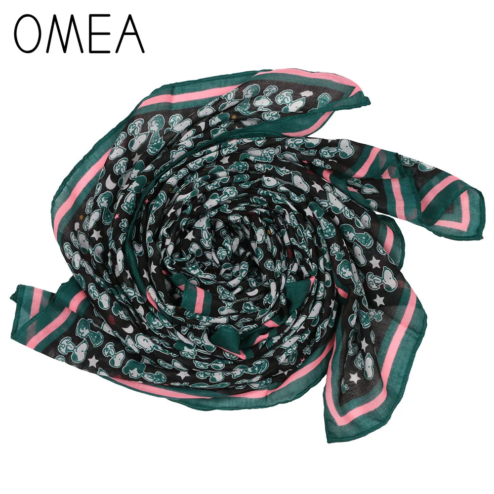 OMEA зеленый шелковый шарф для женщин с рисунком собаки из мультфильма арахис шаль обёрточная бумага зимние аксессуары Осень Женский пашмины животный принт хиджаб шифон
