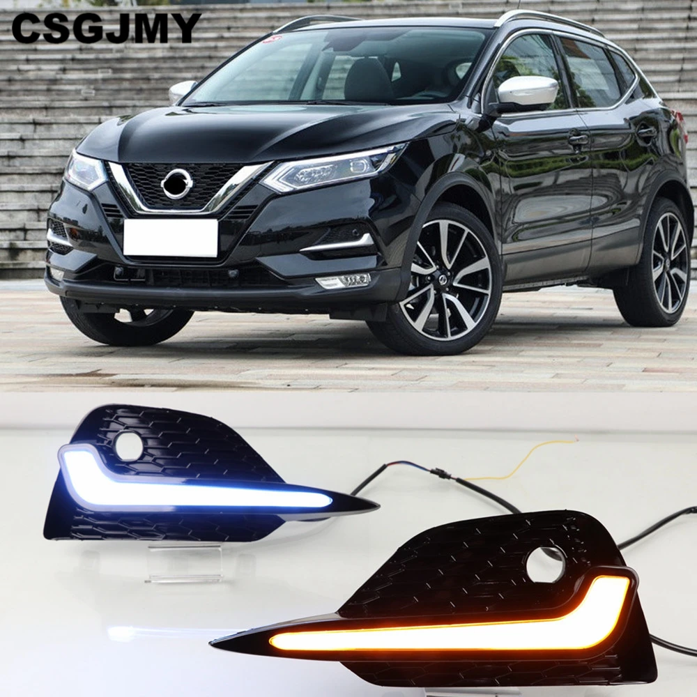 CSGJMY 2 шт. светодиодный фонарь дневного света для Nissan Qashqai динамический поворотный желтый сигнал автомобиля DRL 12 В светодиодный противотуманный фонарь