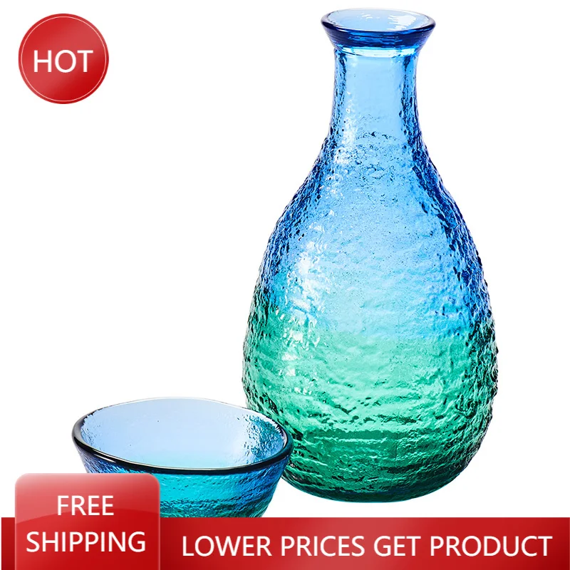 

Синий стеклянный сакэ, плоская фляжка, персонализированный подарок, дизайнерский набор, набор японского сакэ Mojito Flachmann, аксессуары для бара AA50JT