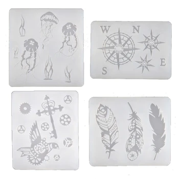 

4Pcs Handmade Gear Bird Feather Jellyfish Compass Silicone Resin Mold Thin Bookmark Art Crafts Tools Resin Fillings DIY