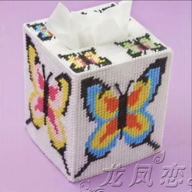 

12x12x14cm Paper box Butterfly storage tissue box embroidery kit DIY handmade craft set Crocheting knitting needlework supplies