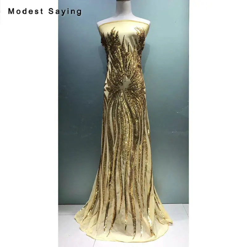 

5 Yards Bling Gold Sequins Fabric for Evening Dress 2019 Embroidered Mesh Cloth DIY Wedding Party Prom Gowns Net Lace Material