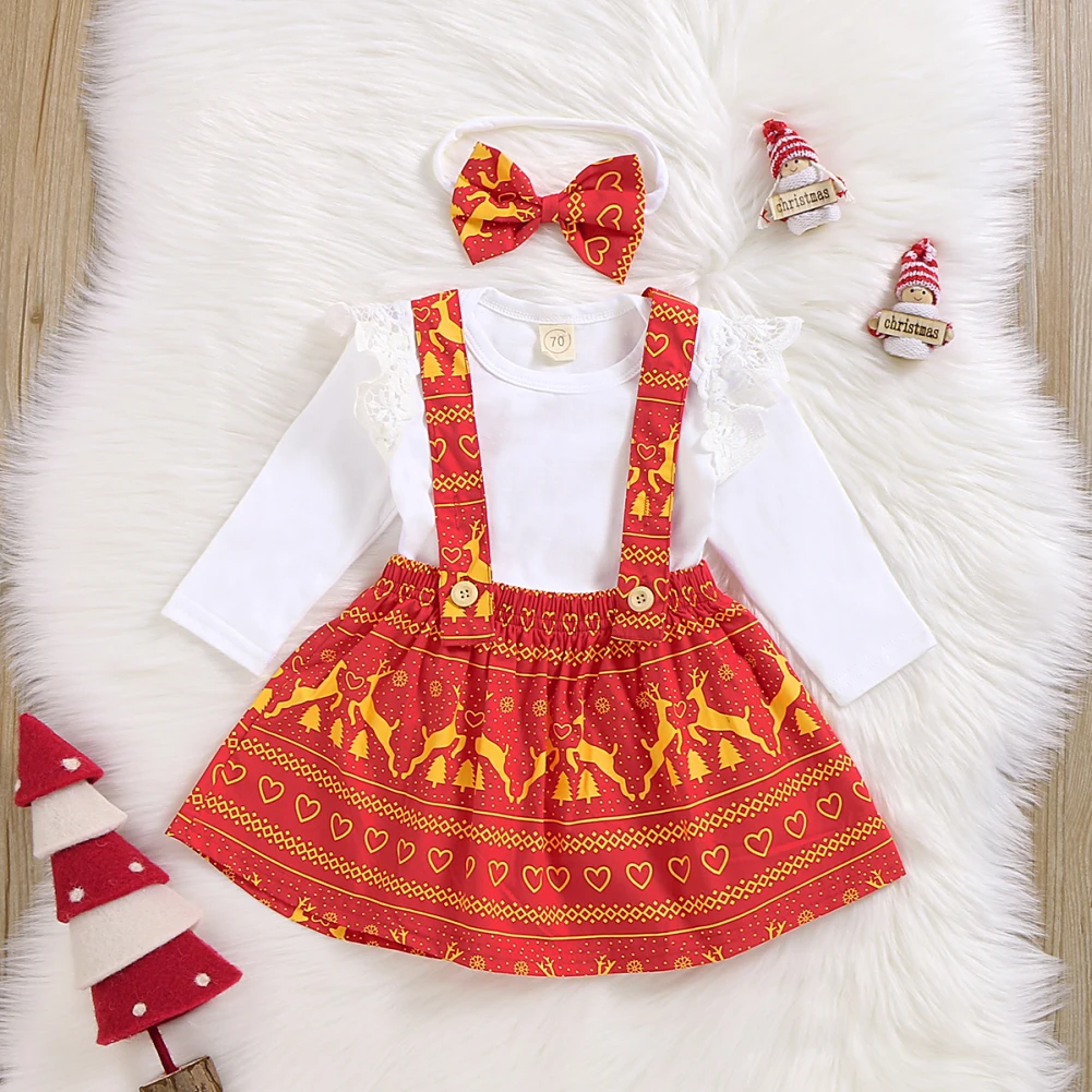 Emmaaby My First Christmas/Одежда для маленьких девочек, топы с длинными рукавами+ юбка-комбинезон