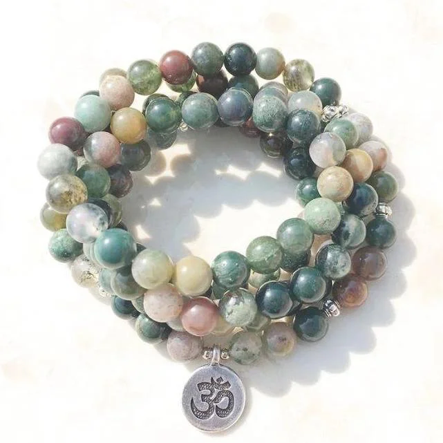 Зеленый Moda feminina pulseira Fosco Amazonita contas com lotus Будда Ом Charme Pulseira de Yoga 108 mala colar Прямая поставка - Цвет: Зеленый