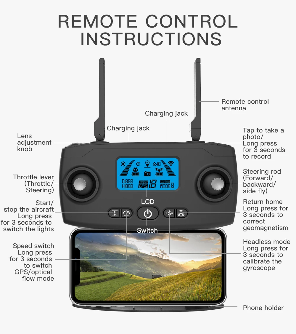 Zangão kf107 de gps com câmera dupla