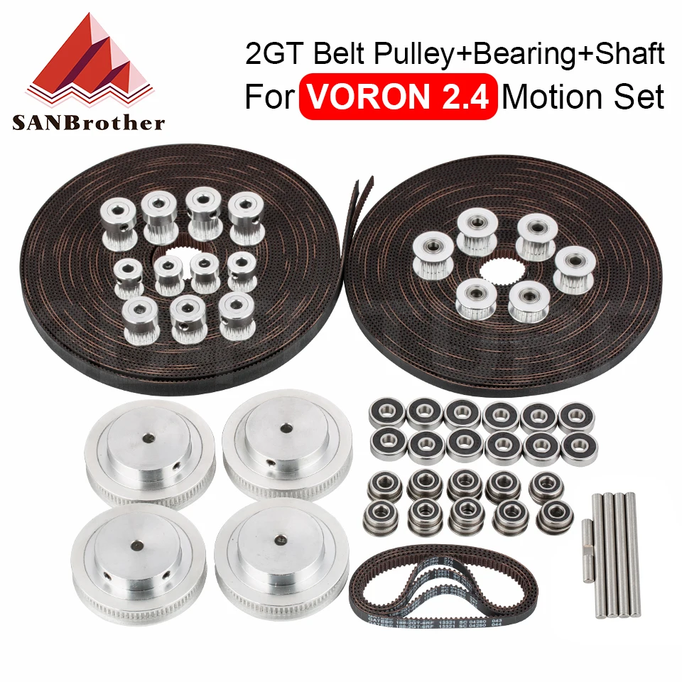 

VORON 2,4 комплект GT2 LL-2GT RF открытый ремень ГРМ 2GT 16T 80T 20T зубчатый шкив 188-2GT, подшипник вала 625 F695 2RS, детали для движения