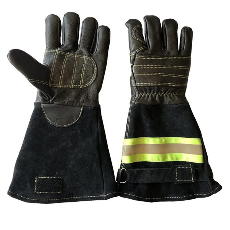 

Перчатки пожарные из воловьей кожи, многофункциональные огнестойкие износостойкие теплоизоляционные Светоотражающие рабочие митенки длиной 40 см