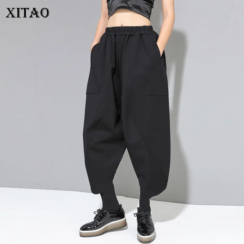 XITAO Black Harem Pants Women Elastic Waist Pockets Loose Fashion Leisure New Autumn Nine Point Trousers Women ZYQ1967