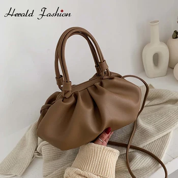 

Fashion Leather Small Handbag Soft Women Hand Dumpling Bag Leather Crossbody Bag Female Totes Bag Hand Purse Top-Handle Bags