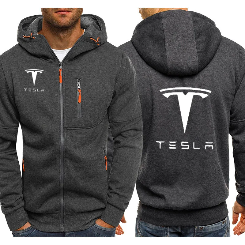 Новая мода Tesla автомобиль логотип Толстовка толстовки для мужчин Толстовка весна осень флис хлопок куртка на молнии хип хоп Harajuku мужская одежда