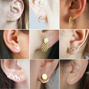 

SMJEL Bohemian Leaf Vintage Geometric Earrings for Women Simple DNA Pineapple Mickey Earing Ear Climber Girls