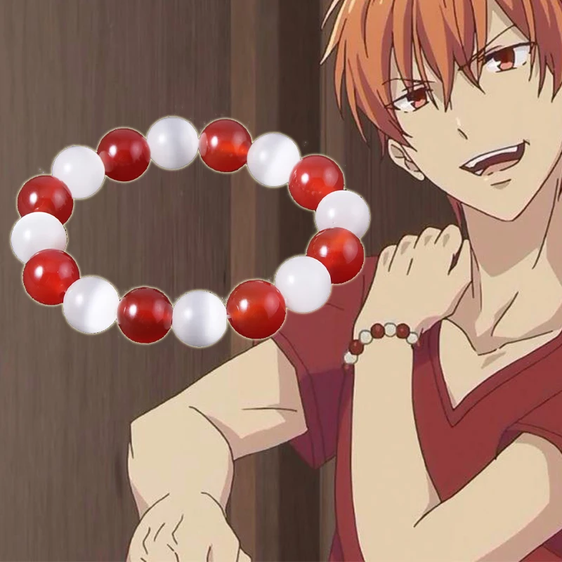 Anime Fruits Basket Souma Kyo Bracelet White Red Hand Crystal Beads