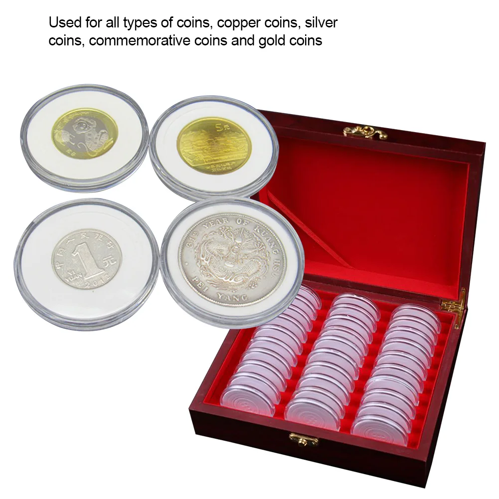 ChichuangK 30 Pieces Adjustable Coin Collection Wooden Box Coin Protection Organizer Box 20// 25// 30// 35// 40mm Universal Boxes Coin Holder Capsules Container Coins Display Storage Case