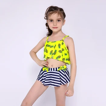 

Girls Two Pieces Swim Suits Swimwear Children Pineapple Print Bikini Kids Striped Bathing Suit Swimming Wear Big Girl Swimsuits