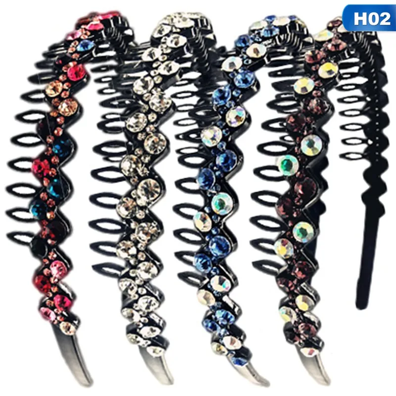 H02 4 Pieces/set Wave Rhinestone Headbands Teeth Comb Headbands Comb Crystal Hair Hoop for Women Girls Hair Hoop Hair bands - Цвет: H02