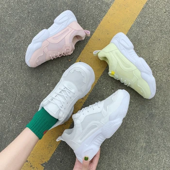 

Spring/Autumn Sneakers Women Leisure Tide Comfortable Shoe Lining Lace Up Female Breathable Mesh Thick Soled Muffin Shoes W29-34