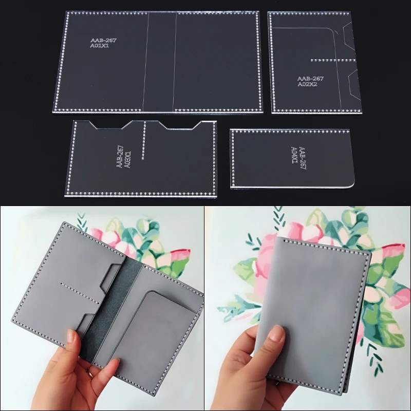 

1Set DIY Acrylic Template New Simple and Stylish Wallet Passport holder Leather Craft Pattern DIY Stencil Sewing Pattern 14*10cm