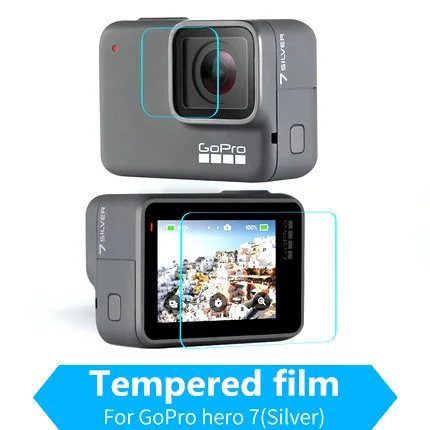 7 Silver film Аксессуары для Go Pro, закаленная пленка для Gopro Hero 7, 6, 5, закаленное стекло, Защита экрана для Go Pro Hero 5, 6, 7, черный, серебристый, белый - Цвет: 7 Silver film