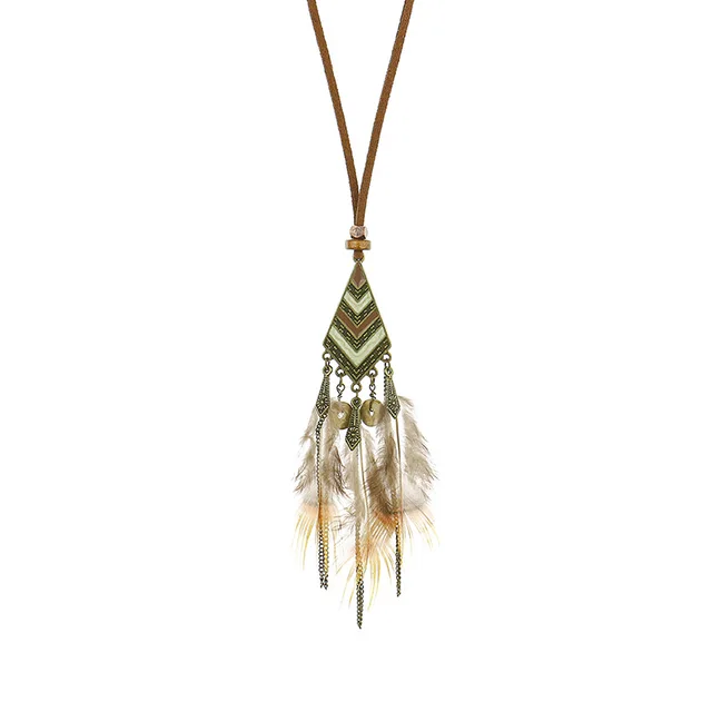 Exknl Women Bohemian Ethnic Long Chain Feather Dreamcatcher Skeleton Tassel Pendant Necklace Choker Boho Jewelry Accessories 0276