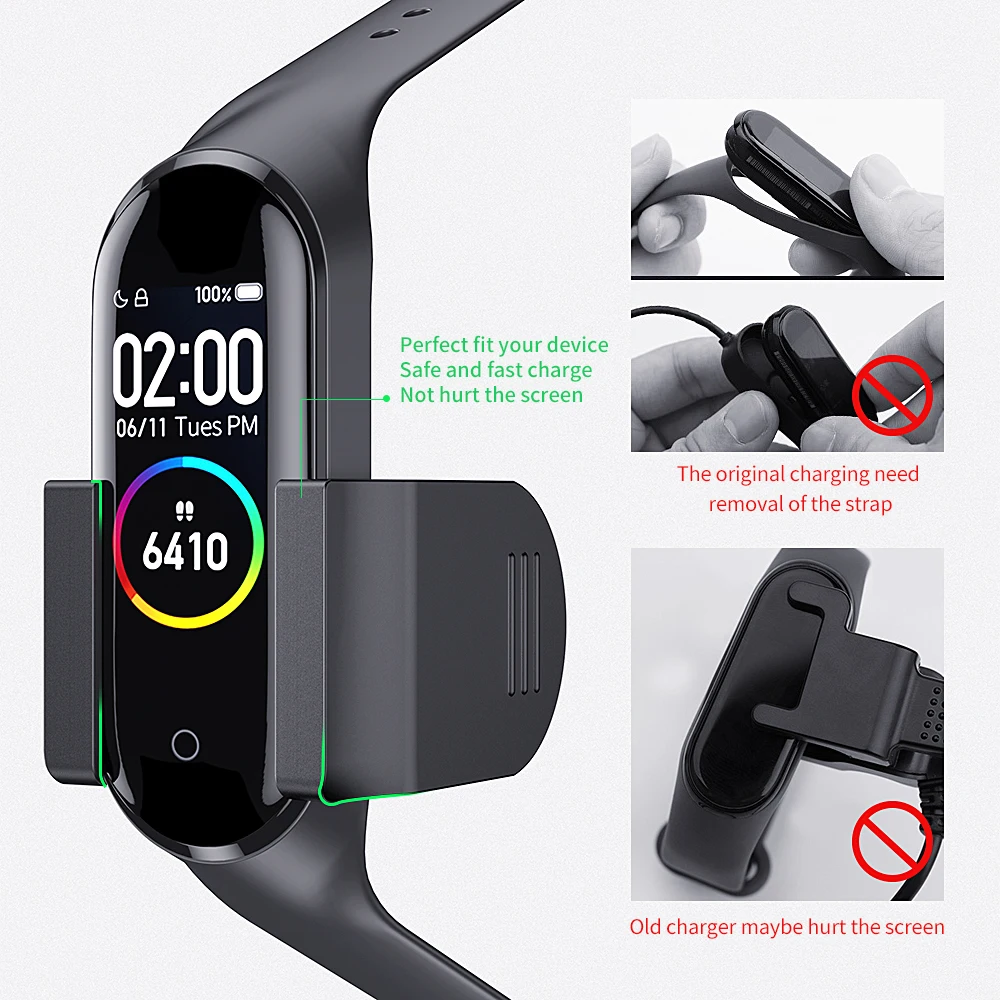 Зарядное устройство Essager USB для Xiaomi Mi Band 4 док станция с зажимом кабель быстрой