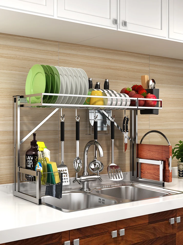 Kitchen stainless steel dish rack sink rack knife rack drain rack kitchen supplies storage rack tableware filter water rack