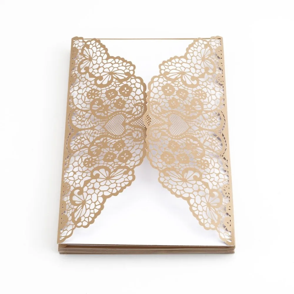  10 pcs Foldable Invitation Card Cover Exquisite Hollow Out Bride Groom Printing Cover for Wedding P - 4.00044E+12