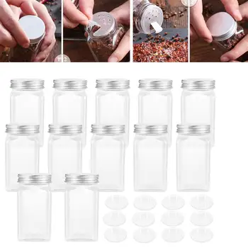 

12PCS Spice Jars Square Glass Containers Seasoning Bottle Kitchen and Outdoor Camping Condiment Containers with Cover Lid
