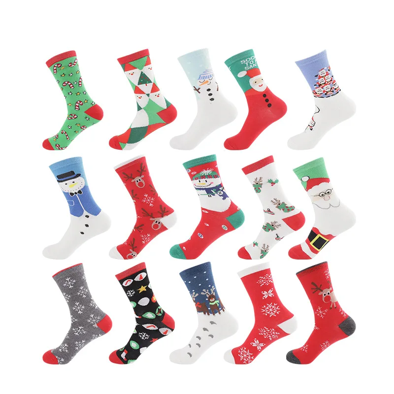 Хлопчатобумажные носки с рождественскими мотивами Женская и мужская обувь новая осень-зима год Санта Клаус новогодняя елка; Снег оленем, подарочные носки