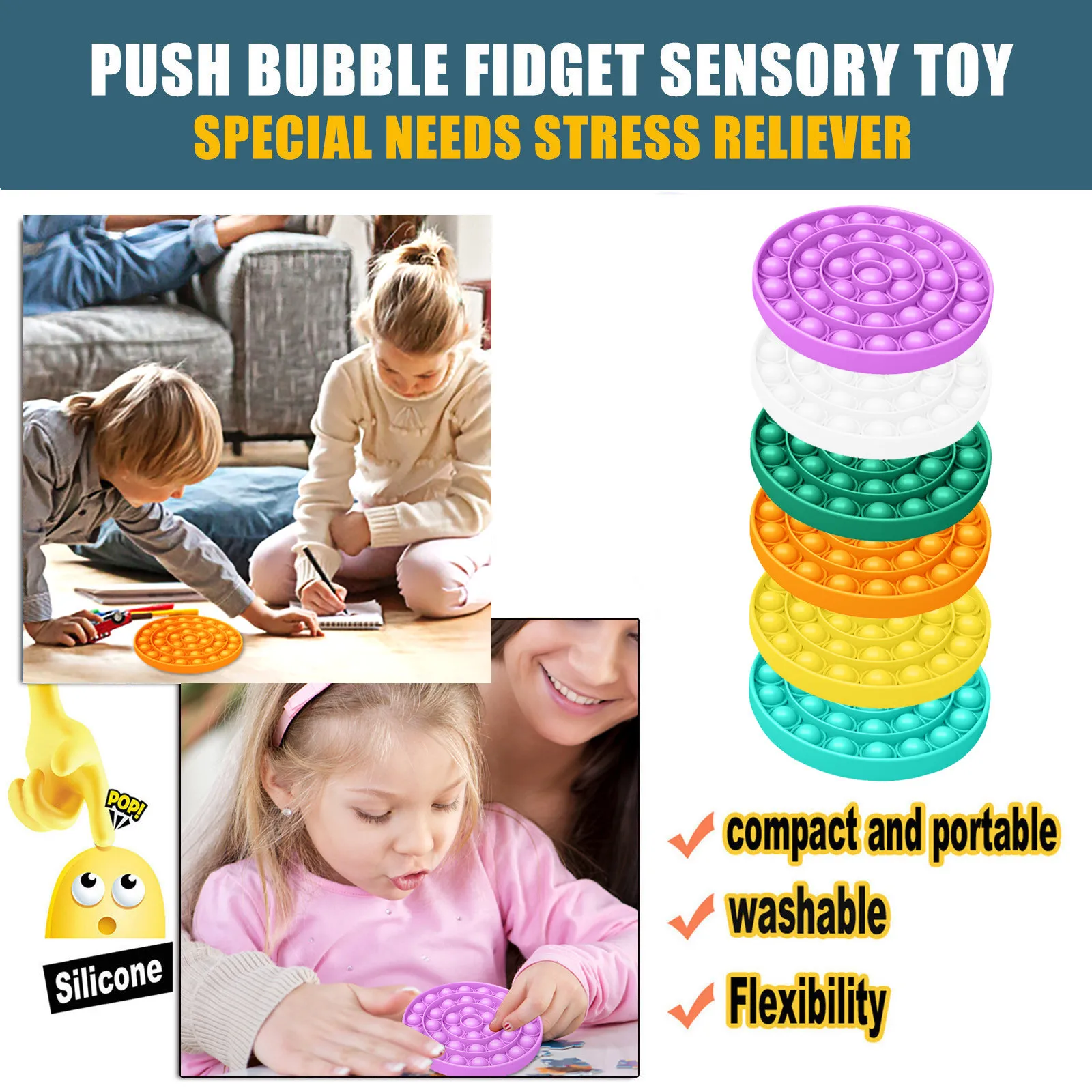 

Push Bubble Fidget Sensory Toy Autism Special Needs Stress Reliever Helps Relieve Stress and Increase Focus Soft Squeeze Toy#K4