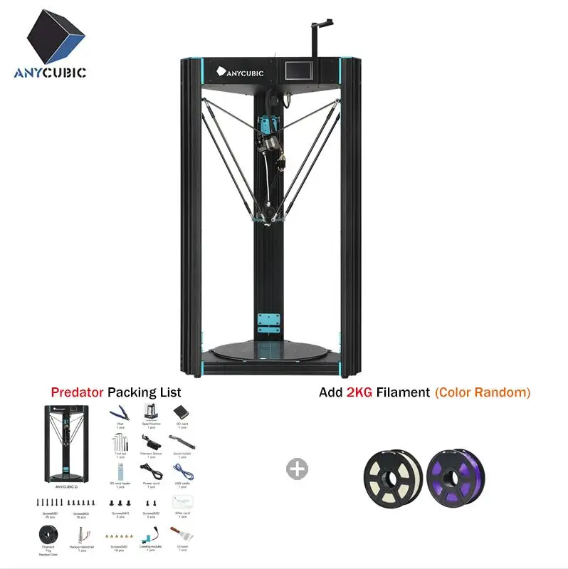 Anycubic 3d принтер Хищник 370 мм* 455 мм большой размер печати FDM полностью металлический 3d принт TFT сенсорный экран 3D Drucker Impresora запчасти - Цвет: Predator-Add 2KG