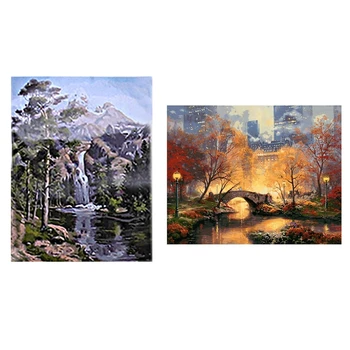 

2 Set 16X20Inch Paint By Number Kit DIY Digital Oil Acrylic Painting on Canvas Home Decor, 1 Set Autumn Park & 1 Set Stone Pines