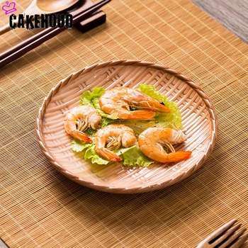 

CAKEHOUD Bamboo Pattern Ceramic Plate Breakfast Plate Household Cutlery Tray Creative Retro Round Ceramic Plate Cutlery Set