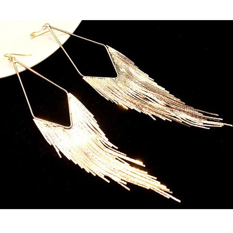 Dangle Earrings Drop Earrings Long Earrings Golden Earrings Crystal Tassel Earrings Gold Color for Women