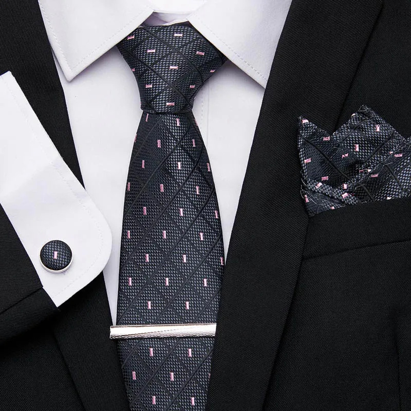 Шелковый мужской галстук Hanky Зажимы для галстука, запонки набор галстуков классические мужские полосатые деловые свадебные жаккардовые галстуки Тканые аксессуары - Цвет: SZ48