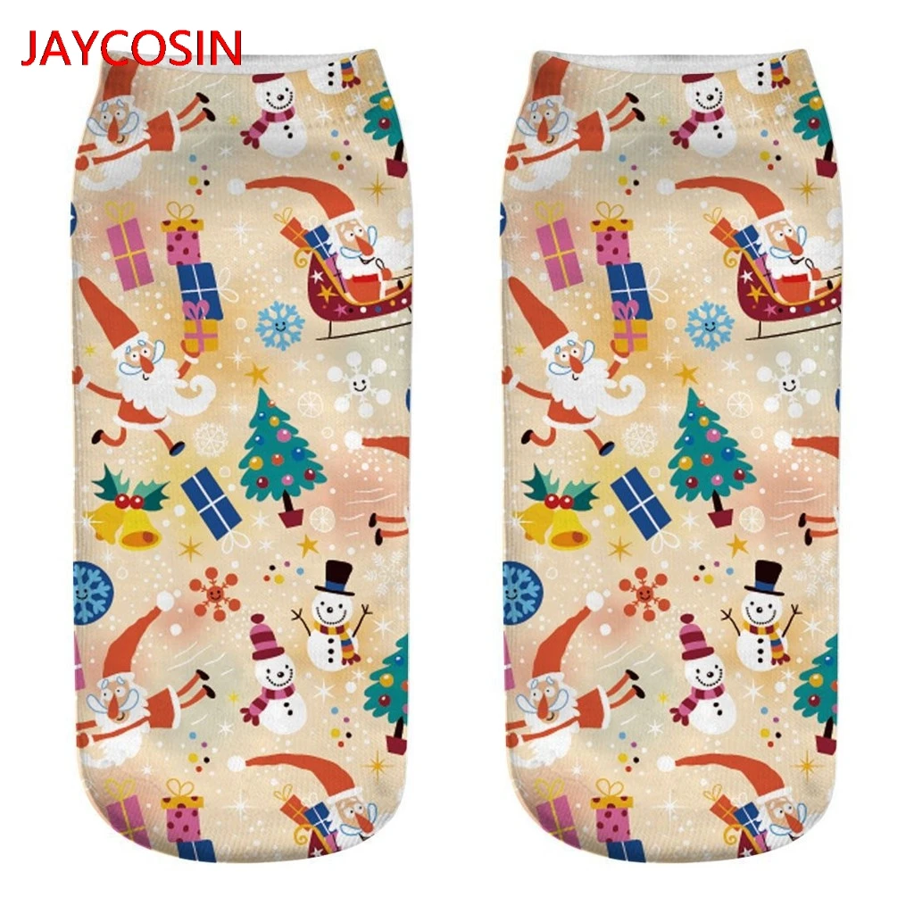 JAYCOSIN Socks Casual Work Business Socks 3D Christmas Santa Elk Printing Medium Sports Socks L500912