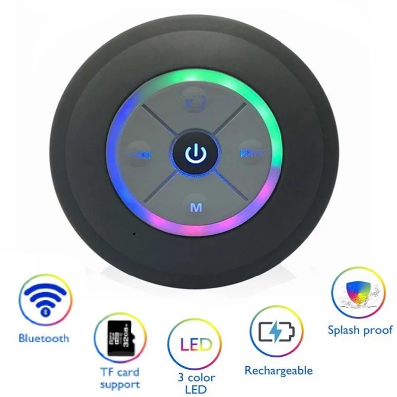 Altavoz portátil inalámbrico Q9, Subwoofer para la ducha, con luz LED, resistente al agua, manos libres, micrófono de succión de música