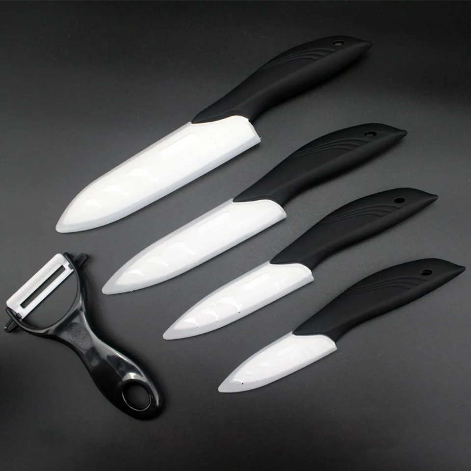 Высококачественные кухонные ножи с острым лезвием, керамический нож s, набор аксессуаров " для очистки овощей 4", универсальный нож " для нарезки 6", нож шеф-повара с овощечисткой - Цвет: Black