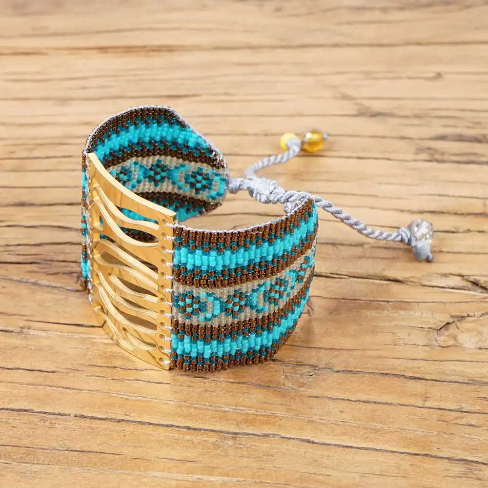 Go2boho MIYUKI браслет морские Синие Бусы Браслеты богемные Большие Браслеты Mujer Moda женские волнистые ювелирные изделия браслет ручной работы для ношения выше локтя ткацкий станок