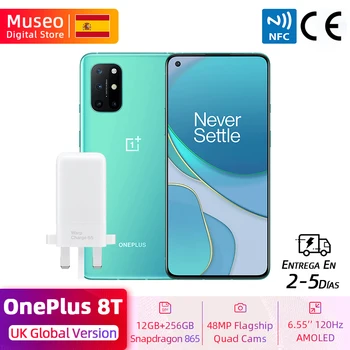 Перейти на Алиэкспресс и купить Глобальная британская версия OnePlus 8 T 8 T Смартфон Snapdragon 865 12GB 256GB 6,55 ''120Hz жидкокристаллический дисплей 48MP Quad Cams 65W Charge NFC