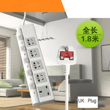 

1.8M UK Extension Cord Socket Power Strip 13A 250V Power Strip UK Plug With independent Switch 4 Outlet Extension Lead Adapter
