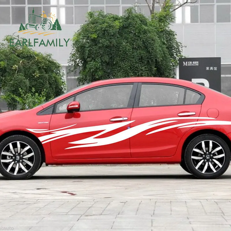 EARLFAMILY, 200 см x 22,7 см, 2x гоночные полосы, автомобильные наклейки, s дверные наклейки, авто виниловые наклейки, графический набор, наклейка, автомобильная пленка