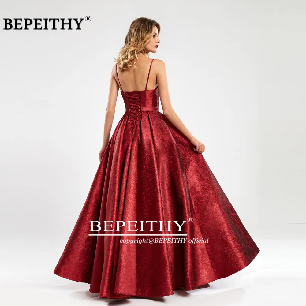 BEPEITHY Vestidos De Fiesta De Noche красное блестящее длинное вечернее платье, вечерние, элегантные, сексуальные, с высоким разрезом, вечерние платья для выпускного вечера