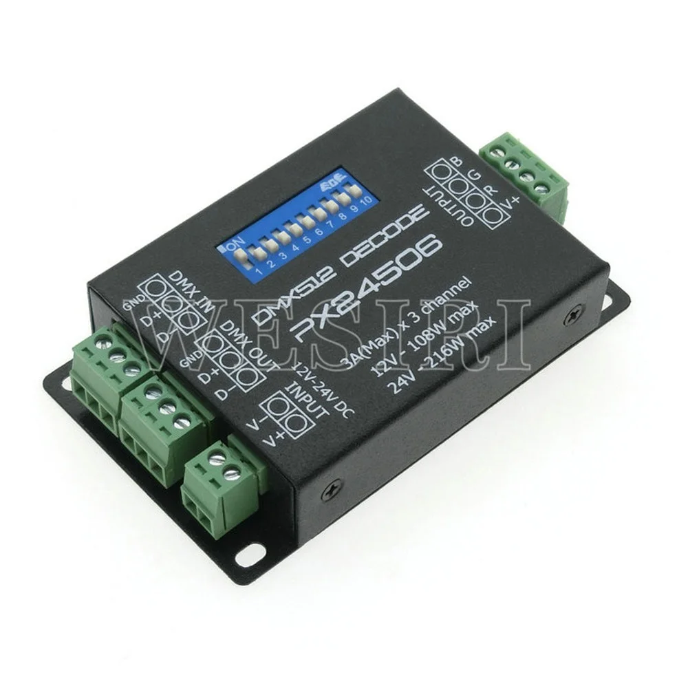 PX24506 DMX декодер драйвер Усилитель RGB контроллер для RGB светодиодный свет DC12-24V