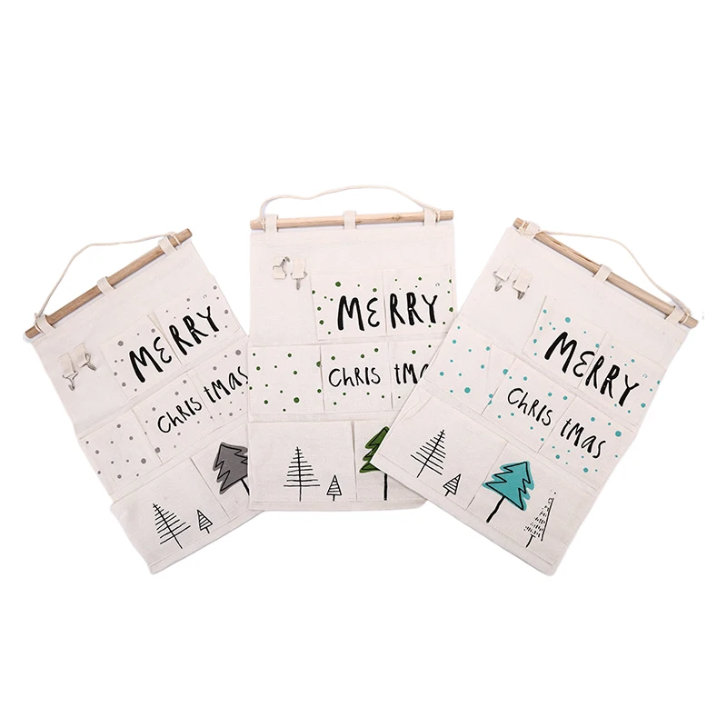Christmas Tree Non-woven Fabric Hanging Door Bag Storage Pouch Xmas Party Decor