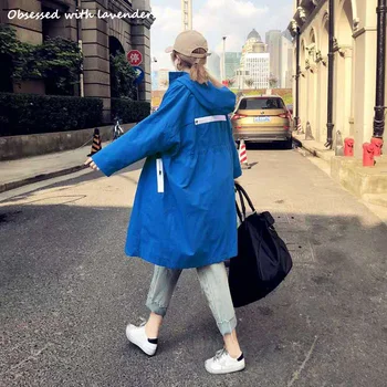 

Obsessed with lavender. New blue windbreaker women's long spring and autumn thin Korean version of loose coat beauty